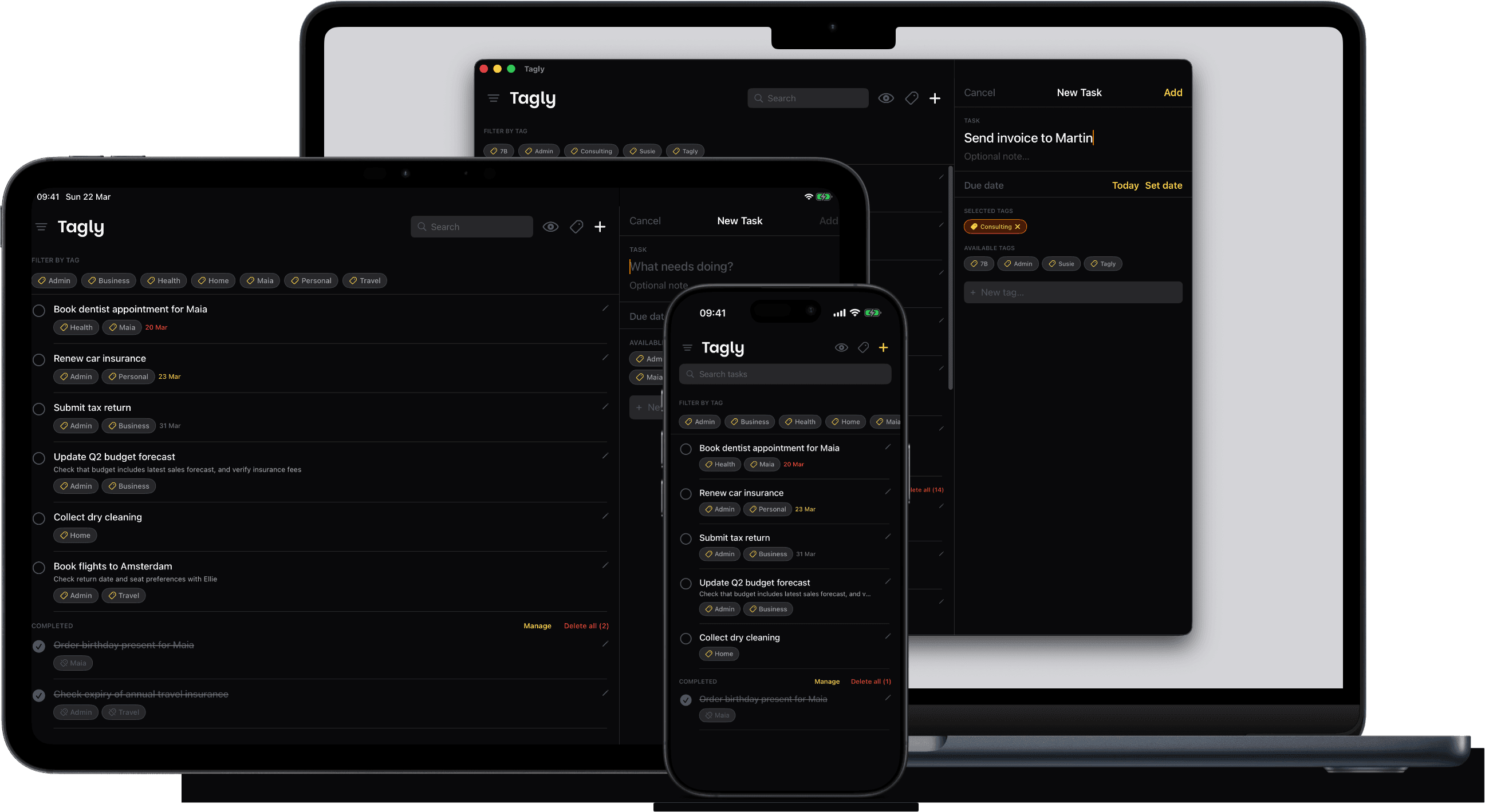 Tagly running on iPhone, iPad, and Mac